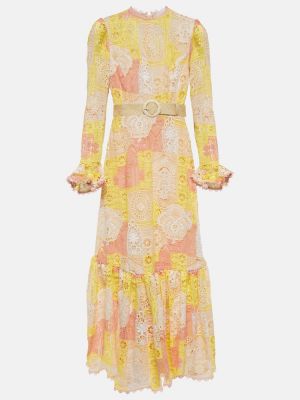 Μάξι φόρεμα με δαντέλα Zimmermann κίτρινο
