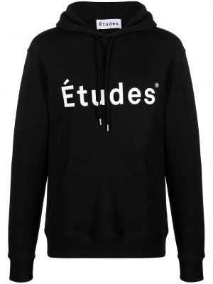 Pamučna hoodie s kapuljačom s printom Etudes crna
