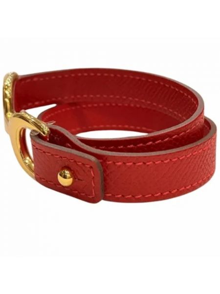 Brazalete de oro de cuero retro Hermès Vintage rojo