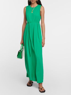 Bombažna žametna dolga obleka iz rebrastega žameta Velvet zelena
