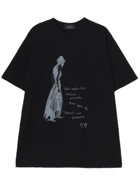 Βαμβακερή μπλούζα με σχέδιο Yohji Yamamoto μαύρο