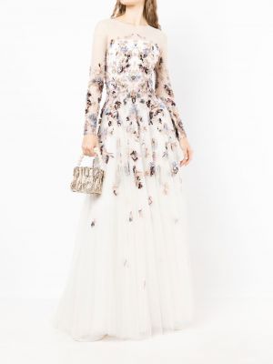 Sukienka wieczorowa z koralikami tiulowa Saiid Kobeisy biała