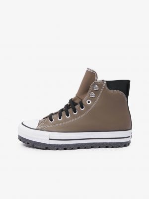 Hviezdne kožené členkové topánky Converse hnedá