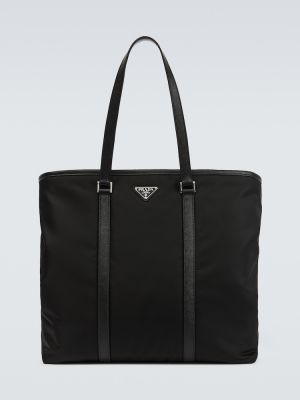 Nylónová kožená nákupná taška Prada čierna