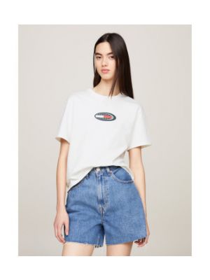 T-shirt en coton avec manches courtes rétro Tommy Jeans blanc