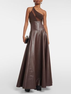 Falda larga de cuero de cuero sintético Norma Kamali marrón