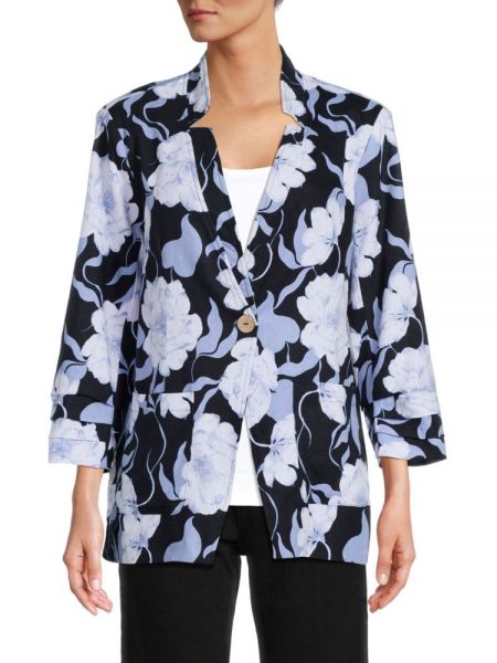 Пиджак в цветочек с принтом Ellen Tracy синий