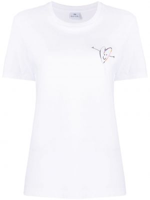 Bavlněné tričko se srdcovým vzorem Ps Paul Smith bílé