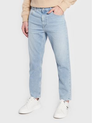 Ravne hlače Calvin Klein Jeans modra