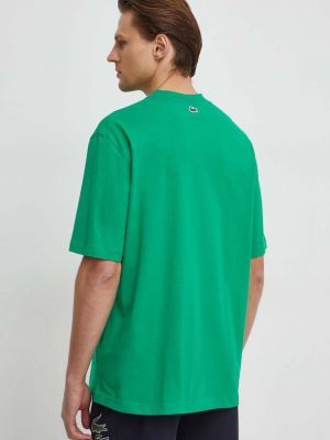 Bavlněné tričko s potiskem Lacoste zelené