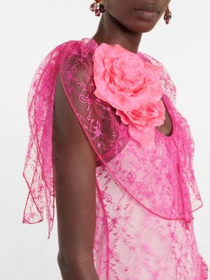 Dolga obleka s cvetličnim vzorcem s čipko Rodarte roza