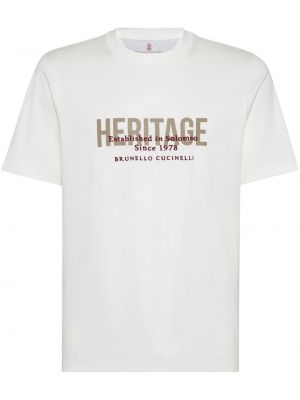 T-shirt avec imprimé slogan en coton à imprimé Brunello Cucinelli blanc