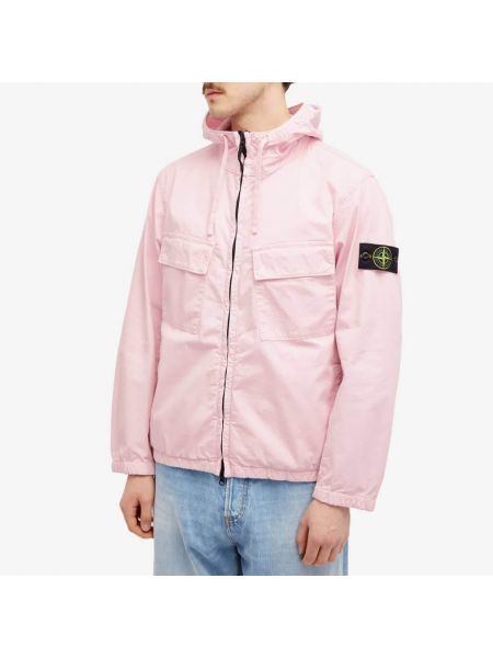 Хлопковая куртка-рубашка с капюшоном Stone Island розовая