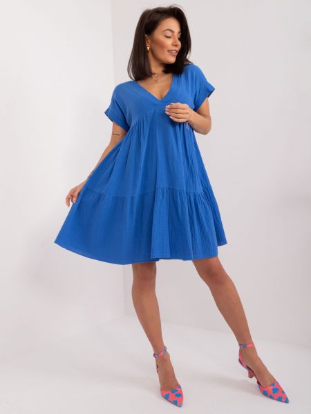 Bavlnené šaty s výstrihom do v Fashionhunters modrá