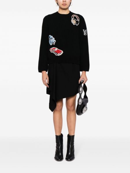 Pull en tricot à imprimé avec applique Louis Vuitton Pre-owned noir