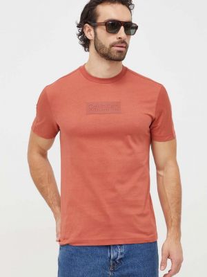 Тениска с дълъг ръкав с апликация Calvin Klein оранжево