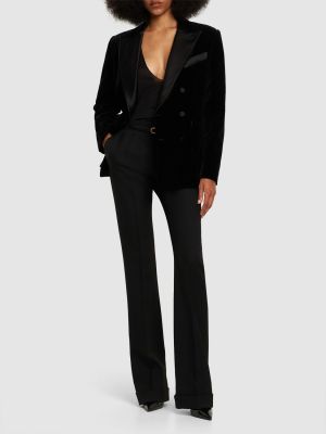 Bombažna žametna ukrojena obleka iz rebrastega žameta Tom Ford črna
