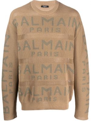 Пуловер с принт Balmain кафяво