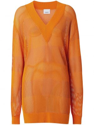 Мрежест кариран пуловер с v-образно деколте Burberry оранжево