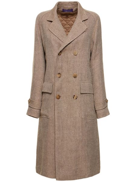 Λινό παλτό Ralph Lauren Collection μπεζ