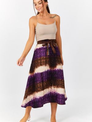 Batikovaná flitrovaná sukňa Armonika fialová