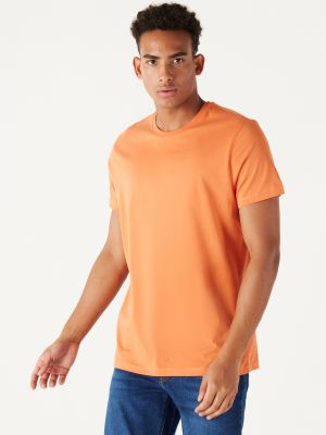 Βαμβακερή μπλούζα σε στενή γραμμή με κοντό μανίκι Ac&co / Altınyıldız Classics πορτοκαλί