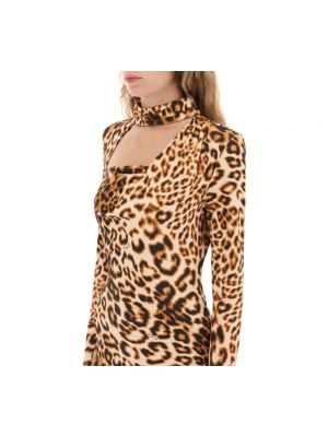 Mini vestido con estampado leopardo manga larga Rotate Birger Christensen beige