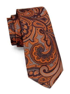 Шелковый галстук с узором пейсли Kiton оранжевый