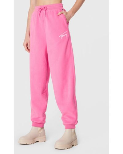 Laza szabású fleece alsó Tommy Jeans rózsaszín