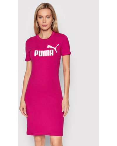 Bavlněné slim fit šaty Puma - růžová