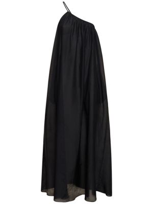 Bombažna svilena dolga obleka Matteau črna