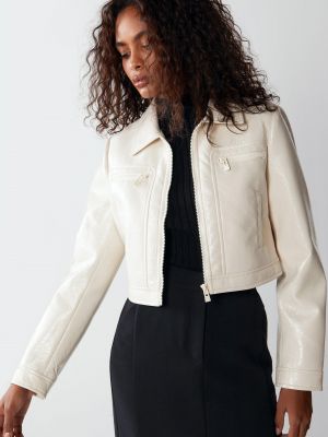 Укороченная куртка из искусственной кожи ретро Warehouse белая