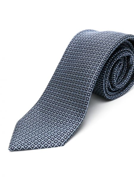 Kostkovaná hedvábná kravata Zegna modrá