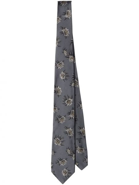 Копринена вратовръзка на цветя Prada сиво