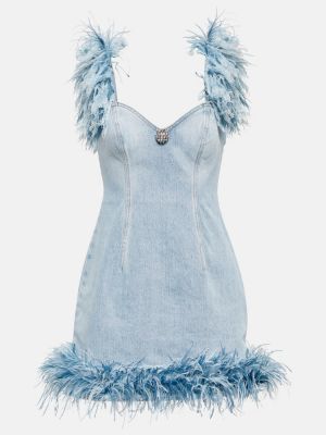 Mini vestido con plumas de plumas Area azul