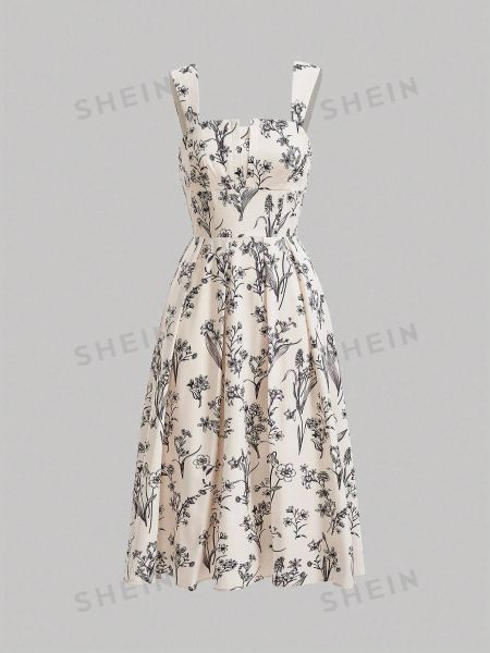 Длинное платье в цветочек с принтом Shein