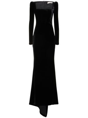 Vestido largo de terciopelo‏‏‎ con escote cuadrado Alessandra Rich negro