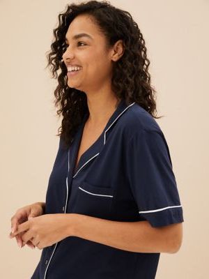 Womens M&S Collection Cotton Modal Shortie Set - Navy, Navy M&s Collection