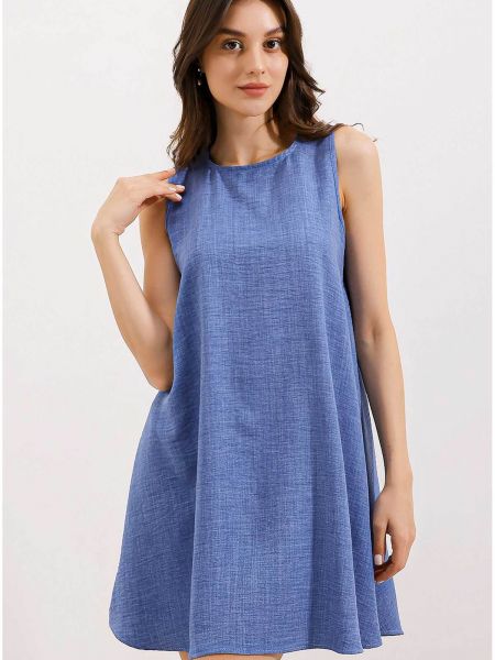 Ľanové mini šaty Bigdart modrá