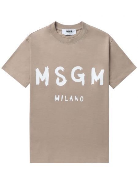 Bavlněné tričko s potiskem Msgm béžové