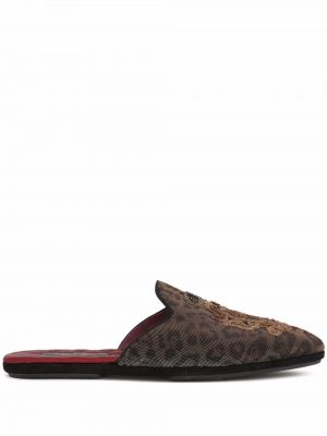 Domáce papuče s potlačou s leopardím vzorom Dolce & Gabbana hnedá