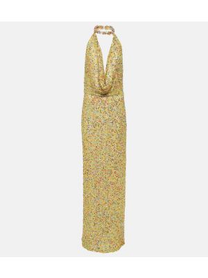 Sukienka długa z siateczką Costarellos beżowa