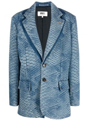 Bavlněné dlouhé sako s potiskem s dlouhými rukávy Mm6 Maison Margiela - modrá