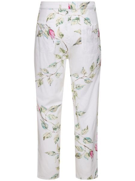 Pantaloni din bumbac cu model floral cu imagine Harago alb