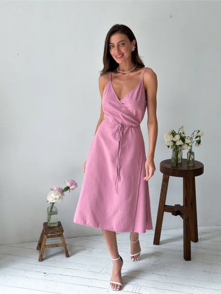Розовое хлопковое платье миди Прованс