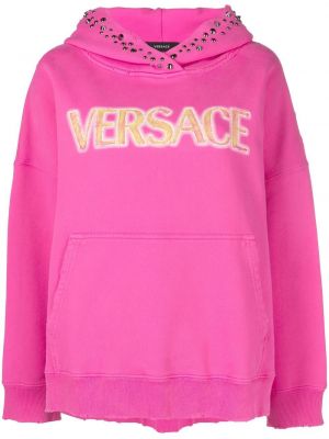 Raštuotas džemperis su gobtuvu Versace rožinė