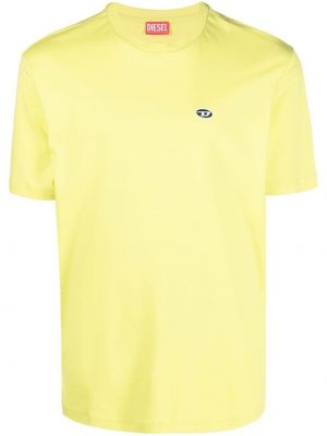 Bombažna majica z vezenjem Diesel rumena