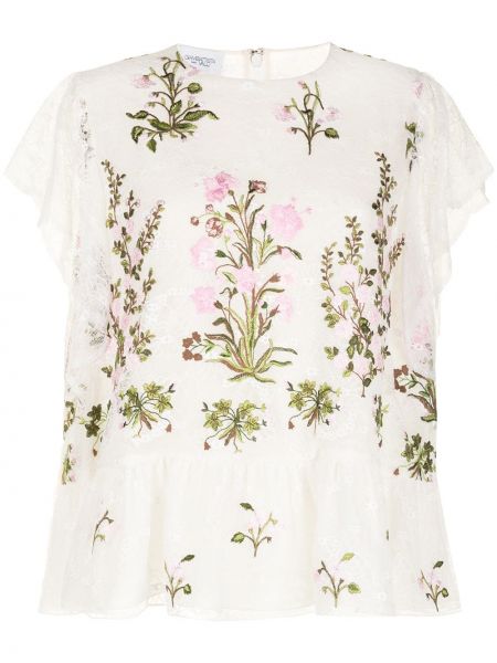 Blusa con bordado de flores de encaje Giambattista Valli blanco