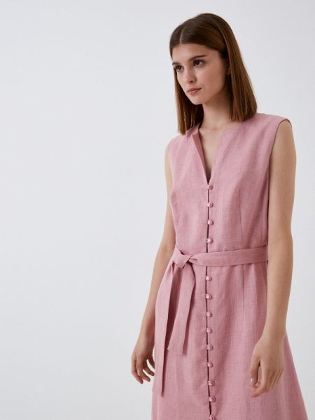 Льняное платье-рубашка In Linen розовое