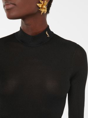 Копринен пуловер Saint Laurent черно
